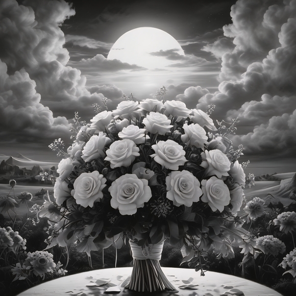 Elegant Black and White Floral Art Print - Picture 1 of 1